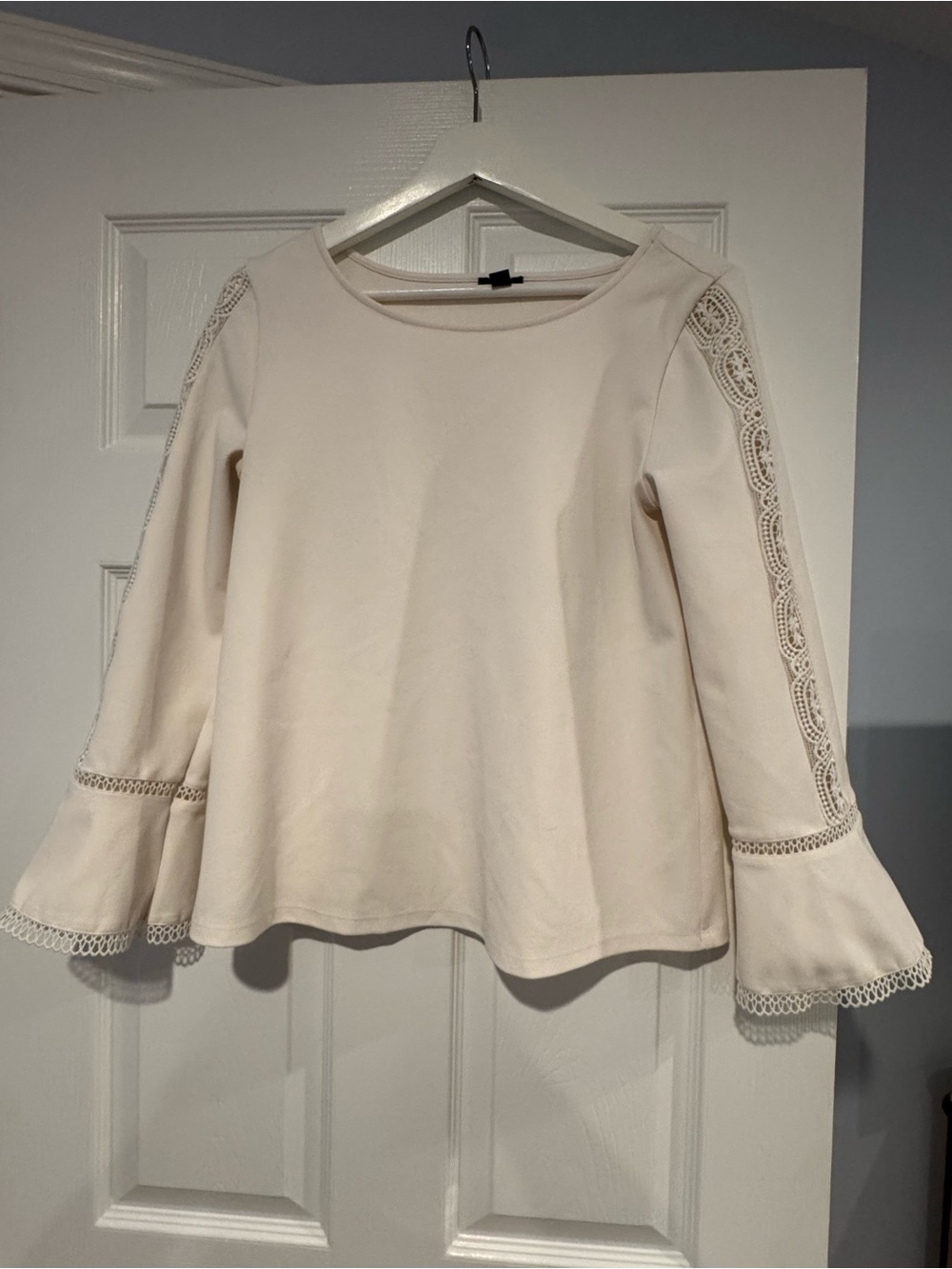 Ann Taylor Cream Lace-Insert Bell Sleeve Top